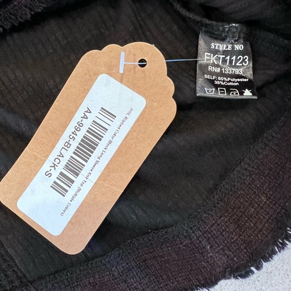 NWT POL Black Brown Waffle Knit Comfy Boyfriend Oversized Top Raw Edges Sz Small - Picture 5 of 8